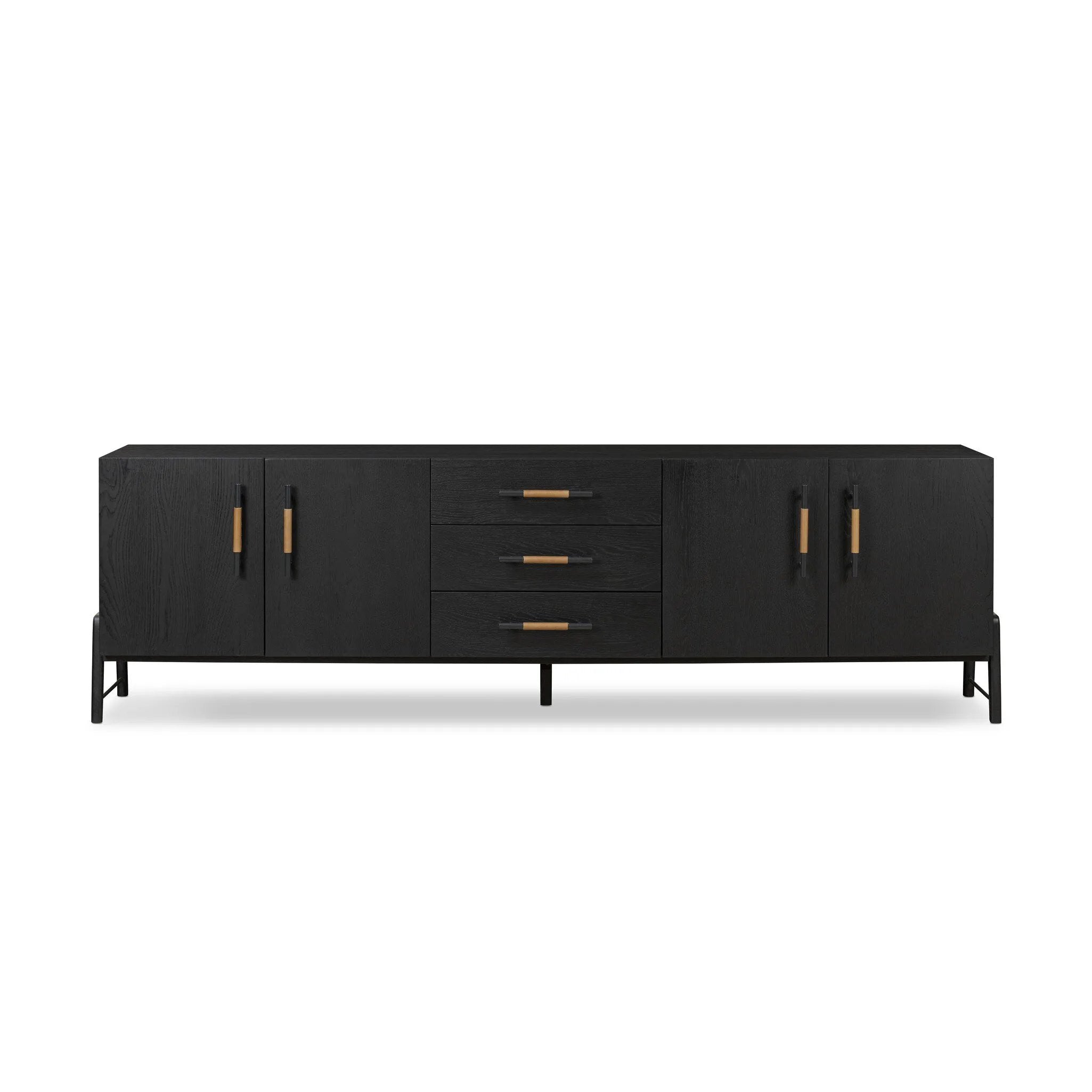 Featuring Rosedale Ebony Oak Veneer Media Console by Four Hands at Amethyst Home. This Rosedale Ebony Oak Veneer Media Console is the perfect addition to any media room or living space. Made with high-quality materials and a sleek design, this media console provides ample storage for all of your media devices. With its ebony oak veneer finish, it is both s. Amethyst Home provides interior design, new home construction design consulting, vintage area rugs, and lighting in the Alpharetta metro area.