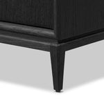 Elevate your bedroom styling with a storage-driven dresser of black-finished oak. A smooth top pairs with eight spacious drawers covered with woven paper cord. The result: a dark, Scandinavian-inspired look that will work into your collection beautifully Amethyst Home provides interior design, new home construction design consulting, vintage area rugs, and lighting in the Los Angeles metro area.