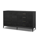 Elevate your bedroom styling with a storage-driven dresser of black-finished oak. A smooth top pairs with eight spacious drawers covered with woven paper cord. The result: a dark, Scandinavian-inspired look that will work into your collection beautifully Amethyst Home provides interior design, new home construction design consulting, vintage area rugs, and lighting in the Omaha metro area.