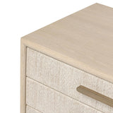 Elevate your bedside storage with a nightstand of light, natural oak. A smooth top pairs with three drawer fronts of woven paper cord for a clean, Scandinavian-inspired look that will work into your bedroom collection beautifully Amethyst Home provides interior design, new home construction design consulting, vintage area rugs, and lighting in the Houston metro area.