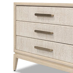 Elevate your bedside storage with a nightstand of light, natural oak. A smooth top pairs with three drawer fronts of woven paper cord for a clean, Scandinavian-inspired look that will work into your bedroom collection beautifully Amethyst Home provides interior design, new home construction design consulting, vintage area rugs, and lighting in the Portland metro area.