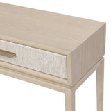 Featuring Rosenell Natural Oak Veneer Console Table 60" by Four Hands at Amethyst Home. Elevate your living space or media room with a slim-profile console of light, natural oak. A smooth top pairs with two drawers covered with woven paper cord, while lower open shelving creates bonus storage and display options. The result: a clean, Scandinavian-inspired . Amethyst Home provides interior design, new home construction design consulting, vintage area rugs, and lighting in the Des Moines metro area.