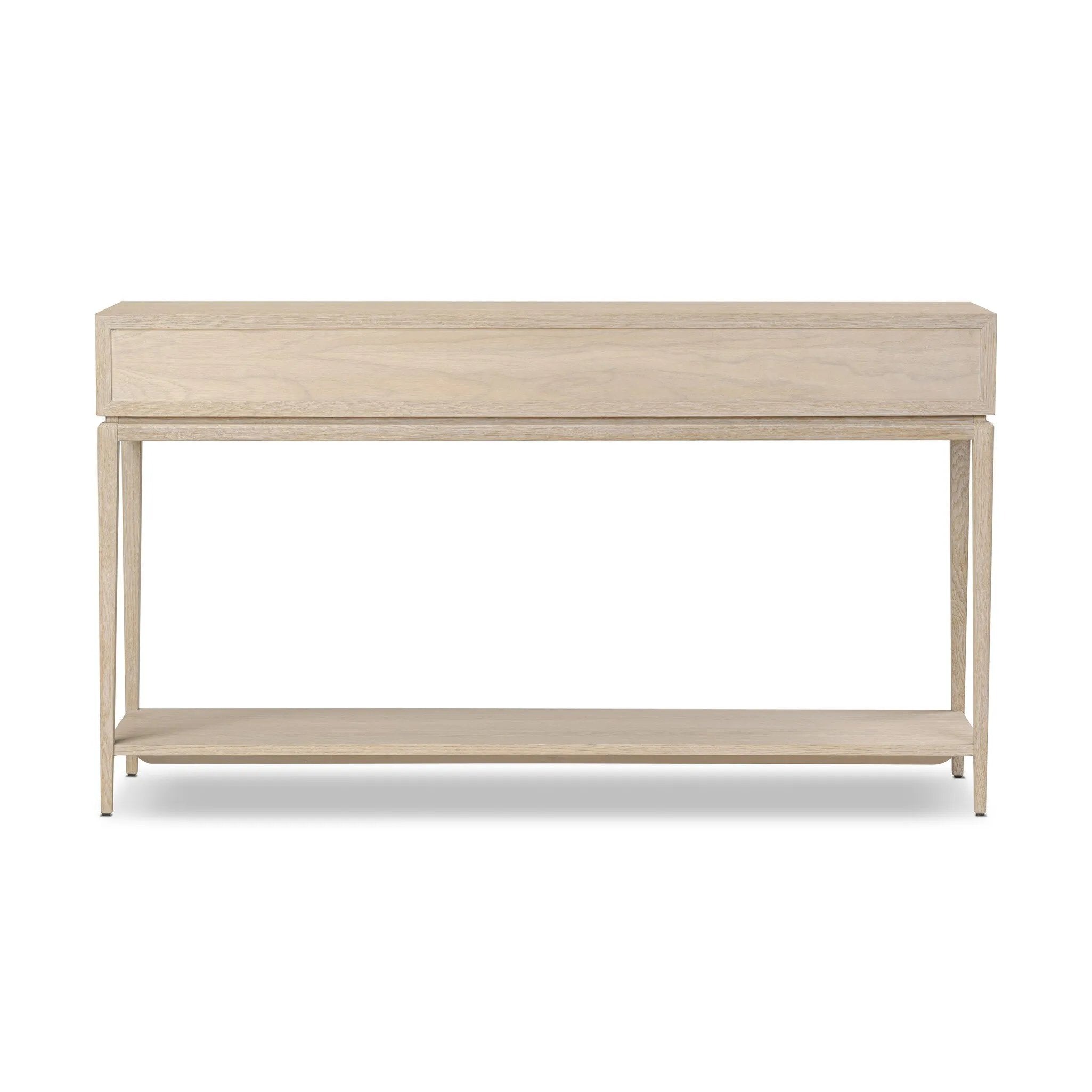 Featuring Rosenell Natural Oak Veneer Console Table 60" by Four Hands at Amethyst Home. Elevate your living space or media room with a slim-profile console of light, natural oak. A smooth top pairs with two drawers covered with woven paper cord, while lower open shelving creates bonus storage and display options. The result: a clean, Scandinavian-inspired l. Amethyst Home provides interior design, new home construction design consulting, vintage area rugs, and lighting in the Nashville metro area.