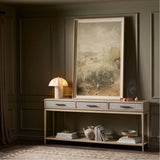 Featuring Rosenell Natural Oak Veneer Console Table 78" by Four Hands at Amethyst Home. Elevate your living space or media room with a slim-profile console of light, natural oak. A smooth top pairs with three drawers covered with woven paper cord, while lower open shelving creates bonus storage and display options. The result: a clean, Scandinavian-inspire. Amethyst Home provides interior design, new home construction design consulting, vintage area rugs, and lighting in the Des Moines metro area.