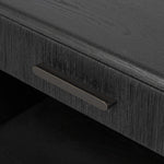 Elevate your bedside storage with a nightstand of black-finished oak. A smooth top pairs with a single drawer front of woven paper cord for a dark, rich look that will work into your bedroom collection beautifully Amethyst Home provides interior design, new home construction design consulting, vintage area rugs, and lighting in the Newport Beach metro area.