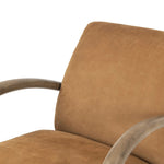 Featuring Sandro Nubuck Cognac Chair by Four Hands at Amethyst Home. This versatile accent chair is upholstered in a faux Mongolian shearling with a textural high pile. A contrasting, chunky parawood frame hugs the seat and is wire-brushed for a warm, vintage feel.Overall Dimensions: 29.50"w x 41.00"d x 32.00"hWeight : 45.19 lbsMaterials : Top Grain Lea. Amethyst Home provides interior design, new home construction design consulting, vintage area rugs, and lighting in the Winter Garden metro area.