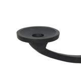 Cast aluminum shapes a statement-sized candle holder, with an asymmetrical format and swooping arms across a ball finial detail in the center. The balance of molded, cast shapes meets the refined geometric look of the tapered base. Use with tapered candles only Amethyst Home provides interior design, new home construction design consulting, vintage area rugs, and lighting in the Boston metro area.