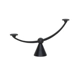 Cast aluminum shapes a statement-sized candle holder, with an asymmetrical format and swooping arms across a ball finial detail in the center. The balance of molded, cast shapes meets the refined geometric look of the tapered base. Use with tapered candles only Amethyst Home provides interior design, new home construction design consulting, vintage area rugs, and lighting in the Houston metro area.