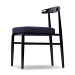 Echoing lacquered seating from another era, this glossy dining chair features mahogany construction, a timeless back, and royal blue upholstery Amethyst Home provides interior design, new home construction design consulting, vintage area rugs, and lighting in the Monterey metro area.