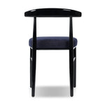 Echoing lacquered seating from another era, this glossy dining chair features mahogany construction, a timeless back, and royal blue upholstery Amethyst Home provides interior design, new home construction design consulting, vintage area rugs, and lighting in the Newport Beach metro area.