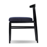 Echoing lacquered seating from another era, this glossy dining chair features mahogany construction, a timeless back, and royal blue upholstery Amethyst Home provides interior design, new home construction design consulting, vintage area rugs, and lighting in the San Diego metro area.