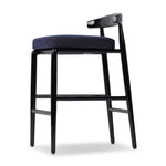 Echoing lacquered seating from another era, this glossy dining chair features mahogany construction, a timeless back, and royal blue upholstery Amethyst Home provides interior design, new home construction design consulting, vintage area rugs, and lighting in the Charlotte metro area.