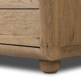 Blending modern design with classic features, this dresser is at once soft and bold. Set low to the ground on rounded feet, the dresser has prominent rounded corners that emphasize its smooth finish. Crafted from solid warm oak and veneers with push-latch hardware for a clean front Amethyst Home provides interior design, new home construction design consulting, vintage area rugs, and lighting in the Los Angeles metro area.