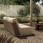 Boldly woven. This modern boxy outdoor sofa takes an angular, inflated silhouette and accents it with a woven back that peeks around a fully cushioned seat. Cover or store indoors during inclement weather and when not in use Amethyst Home provides interior design, new home construction design consulting, vintage area rugs, and lighting in the Winter Garden metro area.