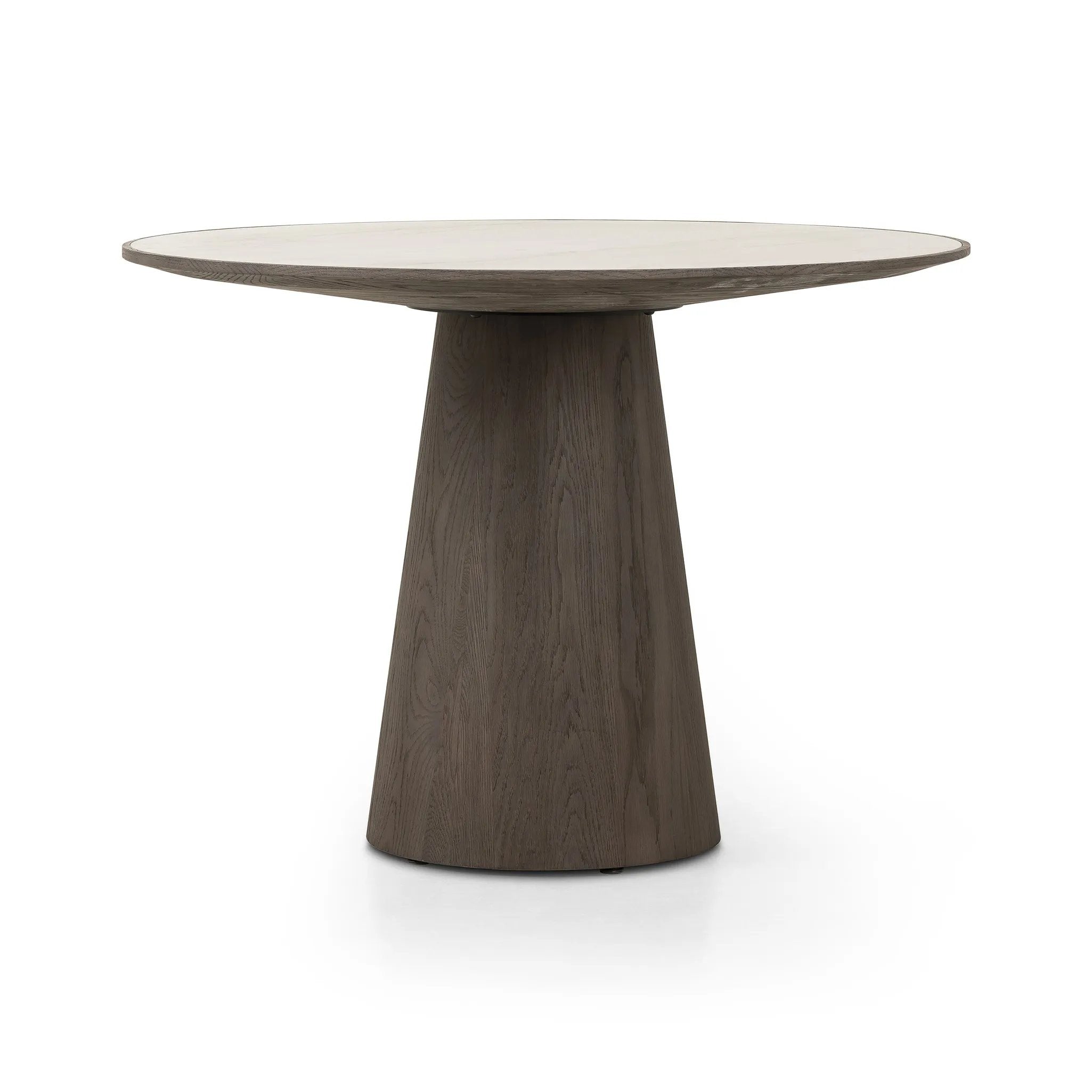 Featuring Skye White Marble Round Dining Table by Four Hands at Amethyst Home. Mixed materials make for great drama. A cone-tapered base of dark, weathered oak supports a rounded tabletop of white-finished solid marble, with oak banding on the edges for thoughtful contrast.Overall Dimensions: 42.00"w x 42.00"d x 30.00"hWeight : 158.73 lbsMaterials : Sol. Amethyst Home provides interior design, new home construction design consulting, vintage area rugs, and lighting in the Newport Beach metro area.
