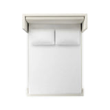 A shorter wingspan and geometric cutouts define this modern-day shelter wingback bed, designed for comfort from every angle. Upholstered in a cream fabric with subtle texture and a soft hand Amethyst Home provides interior design, new home construction design consulting, vintage area rugs, and lighting in the Park City metro area.