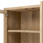 Display solo or create classic cabinetry with side-by-side multiples. This smoked oak cabinet has two drawers and multiple shelves, making a welcoming combination of open and closed storage Amethyst Home provides interior design, new home construction design consulting, vintage area rugs, and lighting in the Miami metro area.