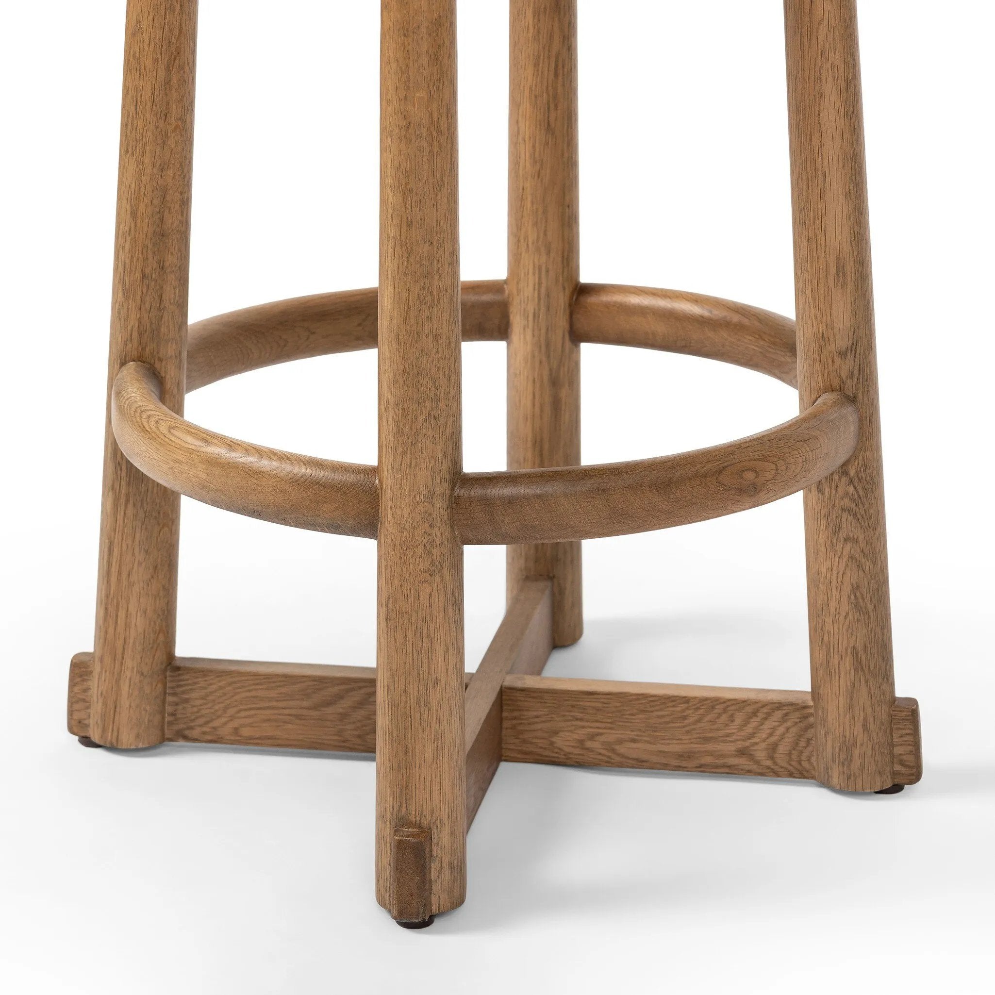 Featuring Staria Saxon Sand Swivel Stool by Four Hands at Amethyst Home. Perfectly sized for the counter, a 360-degree swivel stool pairs a warm oak frame with sand seating in a chunky basketweave. Tapered legs meet a crossed base ties it all together. Overall Dimensions: 18.25"w x 18.25"d x 27.50"h. Amethyst Home provides interior design, new home construction design consulting, vintage area rugs, and lighting in the Winter Garden metro area.