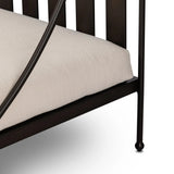 Statement-making comfort. This outdoor chaise brings a modern, French Deco-inspired look with bold color contrast to the patio. High back vertical slats pair with the removable canopy and small finial details for a unique take on traditional. Cover or store indoors during inclement weather and when not in use Amethyst Home provides interior design, new home construction design consulting, vintage area rugs, and lighting in the Alpharetta metro area.