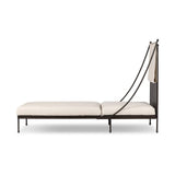 Statement-making comfort. This outdoor chaise brings a modern, French Deco-inspired look with bold color contrast to the patio. High back vertical slats pair with the removable canopy and small finial details for a unique take on traditional. Cover or store indoors during inclement weather and when not in use Amethyst Home provides interior design, new home construction design consulting, vintage area rugs, and lighting in the Scottsdale metro area.