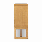 Worn oak sideboard with paneled doors, all atop an elevated stand. With natural cracks for character, this piece brings bonus storage and vintage charm to dining spaces Amethyst Home provides interior design, new home construction design consulting, vintage area rugs, and lighting in the Alpharetta metro area.