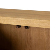 Worn oak sideboard with paneled doors, all atop an elevated stand. With natural cracks for character, this piece brings bonus storage and vintage charm to dining spaces Amethyst Home provides interior design, new home construction design consulting, vintage area rugs, and lighting in the Scottsdale metro area.