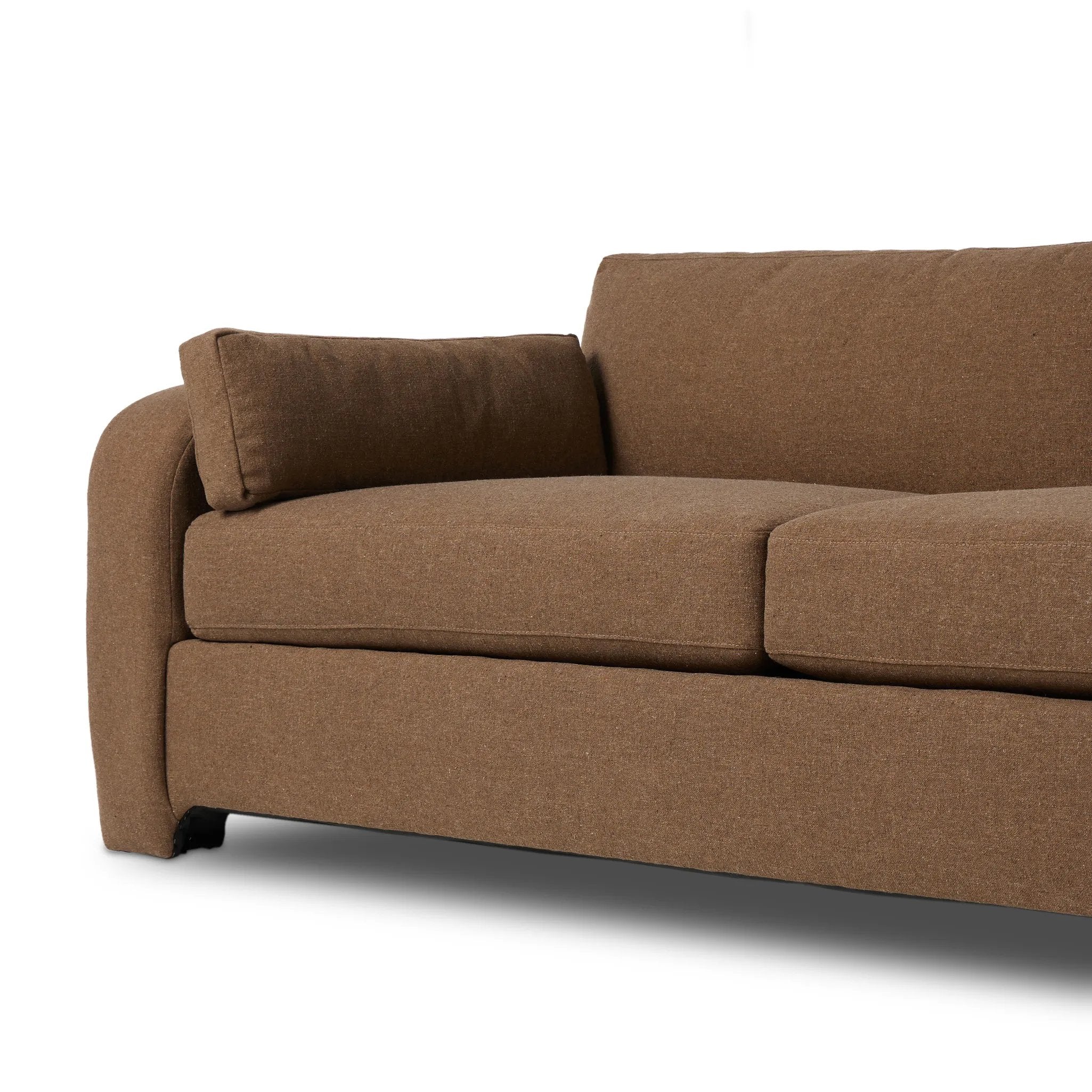 Featuring Tate Antwerp Cafe Sofa-98" by Four Hands at Amethyst Home. Made in the USA, this inviting sofa features large, arched arms with extra padding, offering a sleek yet comfortable look. Upholstered in a durable, linen-like fabric, it balances practicality with a soft, textured feel. Six loose cushions ? including two large back and seat cushions and. Amethyst Home provides interior design, new home construction design consulting, vintage area rugs, and lighting in the Kansas City metro area.