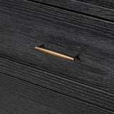 Infuse your collection with timeless midcentury design. Crafted from oak and parawood, a six-drawer dresser is finished in a matte black, with simple brass hardware Amethyst Home provides interior design, new home construction design consulting, vintage area rugs, and lighting in the Kansas City metro area.