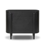 Infuse your collection with timeless midcentury design. Crafted from oak and parawood, a two-drawer nightstand is finished in a matte black, with simple brass hardware Amethyst Home provides interior design, new home construction design consulting, vintage area rugs, and lighting in the Alpharetta metro area.