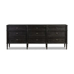 Made from distressed black-finished oak with slim legs, nine drawers bring antique European vibes to modern bedroom styling. This item has been modified to comply with the STURDY Act. See a full list of modified products and data changes in the “STURDY Act” file in the Downloads section below Amethyst Home provides interior design, new home construction design consulting, vintage area rugs, and lighting in the San Diego metro area.