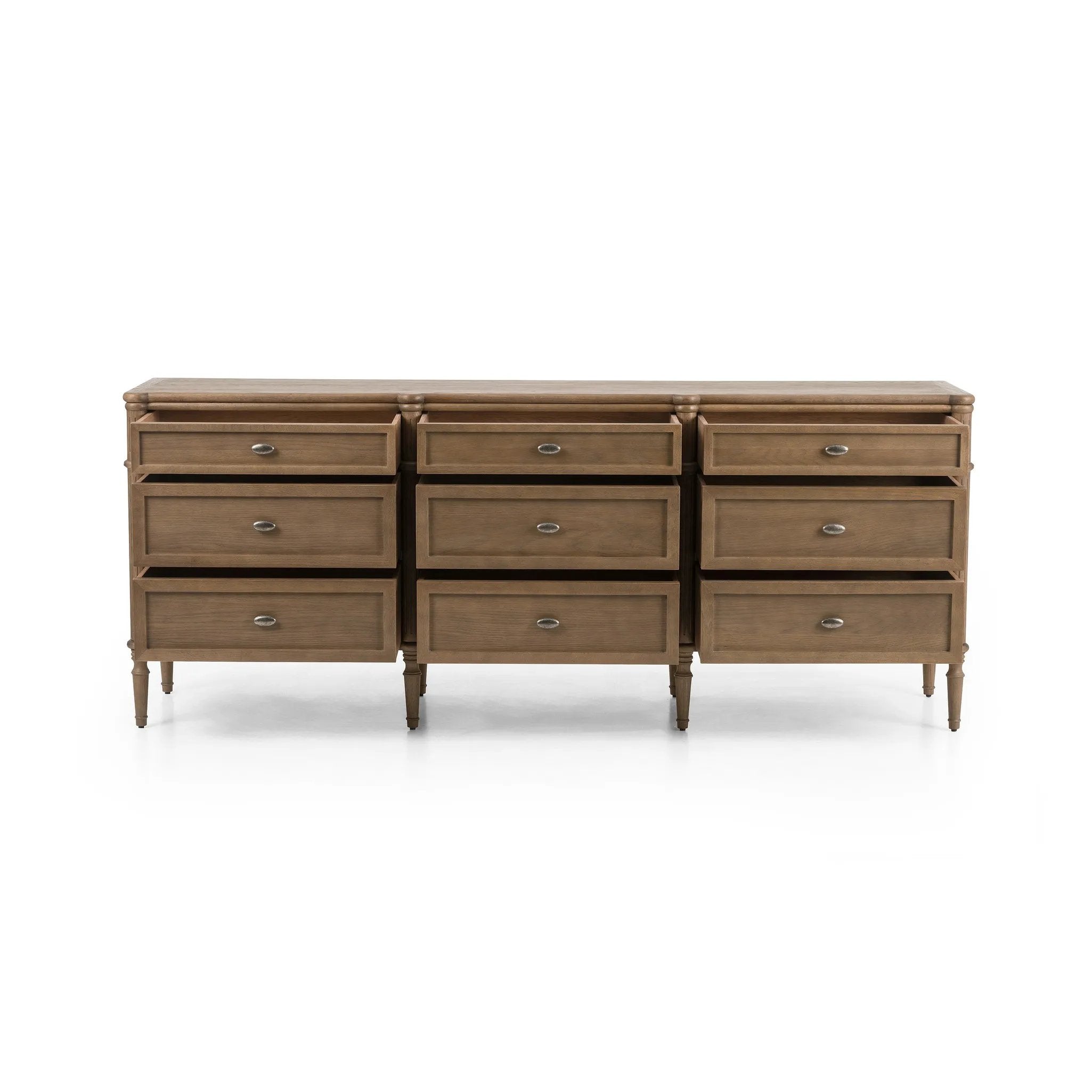 Made from toasted oak with slim legs, nine drawers bring antique European vibes to modern bedroom styling. This item has been modified to comply with the STURDY Act. See a full list of modified products and data changes in the “STURDY Act” file in the Downloads section below Amethyst Home provides interior design, new home construction design consulting, vintage area rugs, and lighting in the Scottsdale metro area.