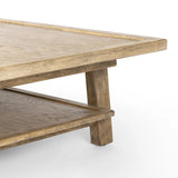 Featuring Trinity Distressed Light Oak Coffee Table by Four Hands at Amethyst Home. This Asian-inspired design made from light, distressed oak features mortise-and-tenon joinery, which connects protruding stretchers to sturdy legs. Lower shelving for bonus storage and display.Overall Dimensions: 65.00"w x 35.50"d x 16.00"hWeight : 127.87 lbsMaterials : So. Amethyst Home provides interior design, new home construction design consulting, vintage area rugs, and lighting in the Kansas City metro area.