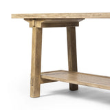 Featuring Trinity Distressed Light Oak Console Table by Four Hands at Amethyst Home. This Asian-inspired design made from light, distressed oak features mortise-and-tenon joinery, which connects protruding stretchers to sturdy legs. Lower shelving for bonus storage and display.Overall Dimensions: 78.00"w x 20.50"d x 27.00"hWeight : 96.78 lbsMaterials : Soli. Amethyst Home provides interior design, new home construction design consulting, vintage area rugs, and lighting in the Nashville metro area.