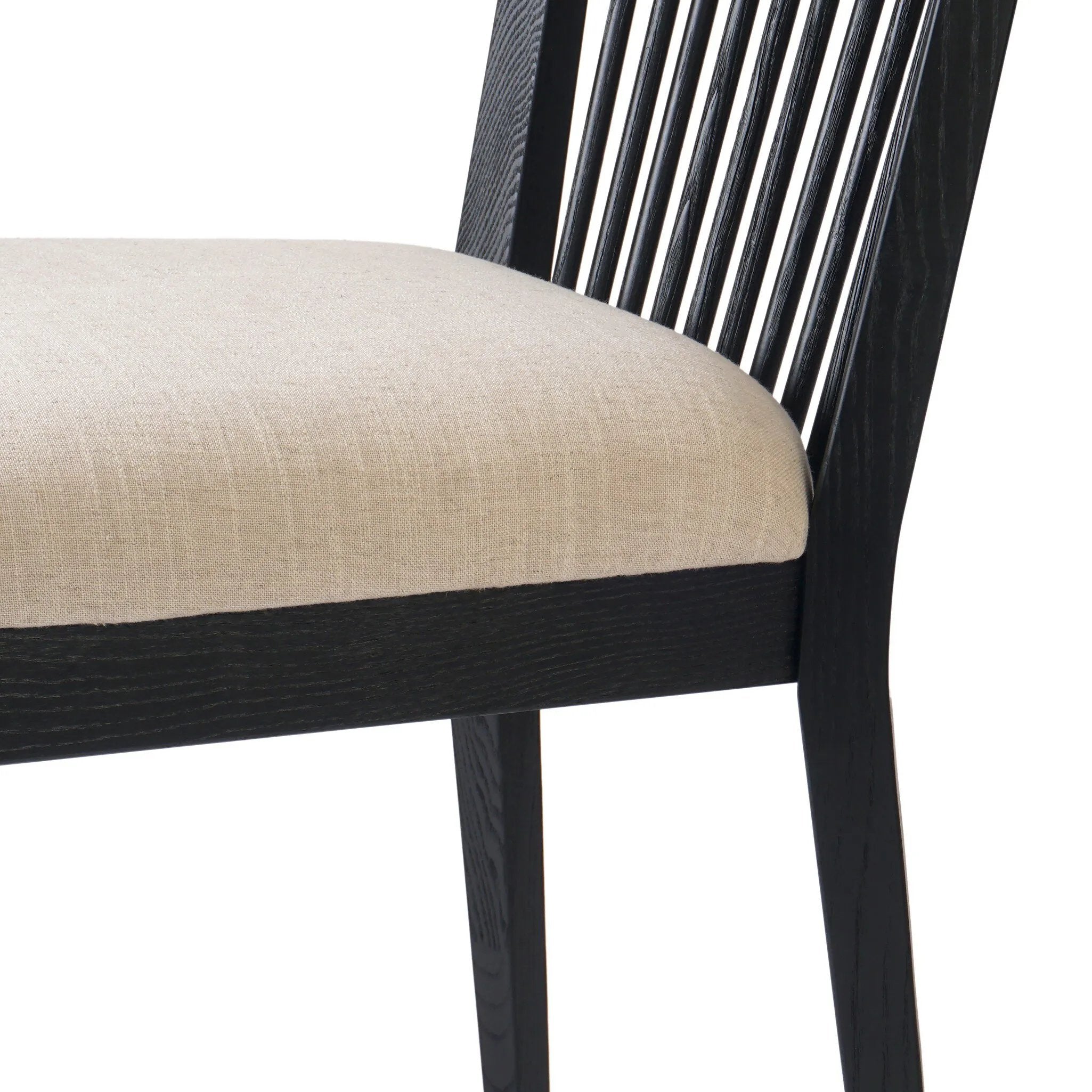 A linear dining style inspired by Japanese tea houses, crafted from black-finished ash. Designed for comfort, a thick cushion seat is upholstered in a casual poly-linen blend Amethyst Home provides interior design, new home construction design consulting, vintage area rugs, and lighting in the Winter Garden metro area.