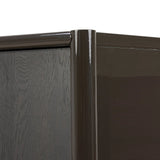 Lacquered cabinets make for evocative storage with their everlasting glossy finish. Great for small spaces, this sideboard with interior shelves features worn black oak doors for balance and contrast Amethyst Home provides interior design, new home construction design consulting, vintage area rugs, and lighting in the San Diego metro area.