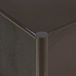 Lacquered cabinets make for evocative storage with their everlasting glossy finish. Great for small spaces, this sideboard with interior shelves features worn black oak doors for balance and contrast Amethyst Home provides interior design, new home construction design consulting, vintage area rugs, and lighting in the Tampa metro area.