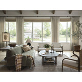 Featuring Warren Ivan Snow Chair by Four Hands at Amethyst Home. A classic silhouette through a contemporary lens. Framed in vintage oak, this accent chair features tapered legs, spindles along the arms and bauble details. Finished in Turkish-made upholstery with a heavy pile that blends brushed, pulled and boucle styles, it's woven into a subtle linear pat. Amethyst Home provides interior design, new home construction design consulting, vintage area rugs, and lighting in the Charlotte metro area.