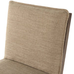 Featuring Wilmington Alcala Fawn Dining Chair by Four Hands at Amethyst Home. An Amethyst fave -- the Wilmington dining chair has a gorgeous coffee colored textile paired with medium toned wood and interesting leather buckles on the back -- we tied in the gold buckles with the gold chandelier above!  Inspired by the folded pillow form, the seat and back cus. Amethyst Home provides interior design, new home construction design consulting, vintage area rugs, and lighting in the San Diego metro area.