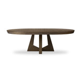 Featuring Zelda Fawn Oak Veneer Round Extension Dining Table by Four Hands at Amethyst Home. Sculptural angles define this expansive oak dining table, as angled cutouts play up a tapered base and top. Expandable design includes two leaves, easily extending from 77" to 94", for intimate gatherings and dinner parties alike.Overall Dimensions: 60.00"w x 60.00". Amethyst Home provides interior design, new home construction design consulting, vintage area rugs, and lighting in the Charlotte metro area.