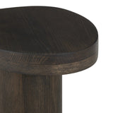 Shape and material share the spotlight in this pedestal-style end table of solid grey oak Amethyst Home provides interior design, new home construction design consulting, vintage area rugs, and lighting in the Des Moines metro area.