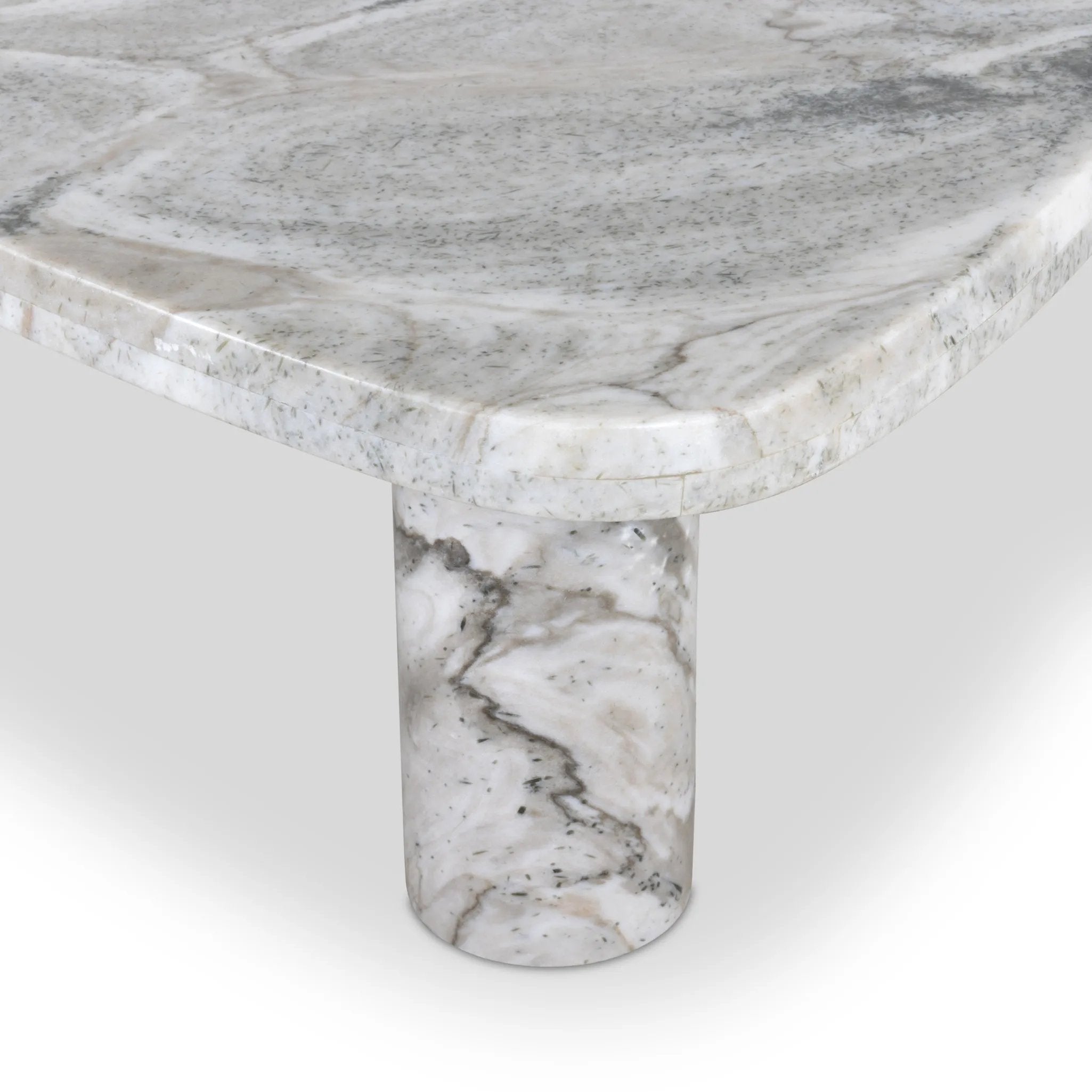 Shape and material share the spotlight in this large, tripod-style onyx coffee table. Turned, pillar legs and dramatic natural veining offer a look of movement. Option to pair with smaller matching table for a nested look Amethyst Home provides interior design, new home construction design consulting, vintage area rugs, and lighting in the Dallas metro area.