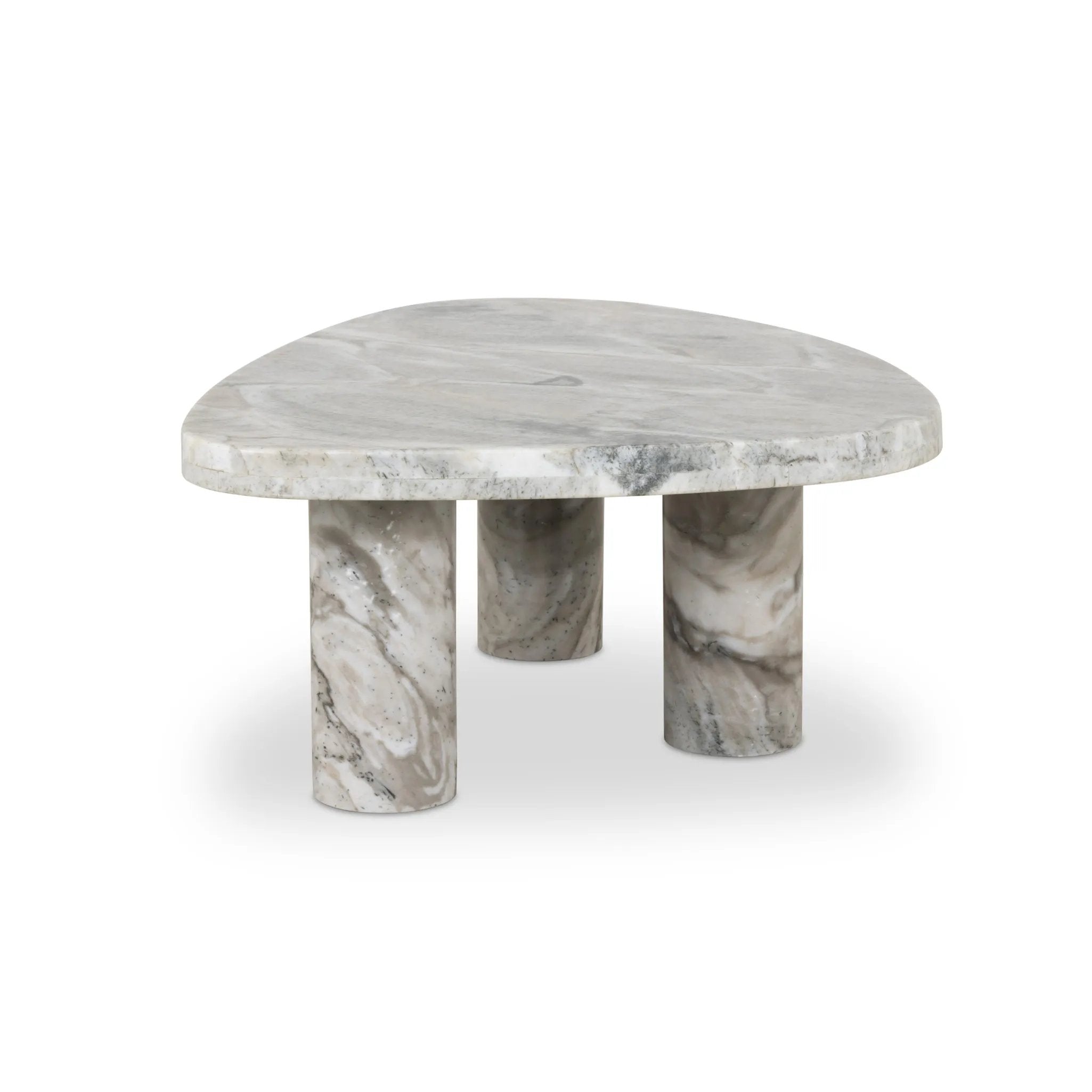 Shape and material share the spotlight in this large, tripod-style onyx coffee table. Turned, pillar legs and dramatic natural veining offer a look of movement. Option to pair with smaller matching table for a nested look Amethyst Home provides interior design, new home construction design consulting, vintage area rugs, and lighting in the Houston metro area.