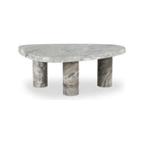 Shape and material share the spotlight in this large, tripod-style onyx coffee table. Turned, pillar legs and dramatic natural veining offer a look of movement. Option to pair with smaller matching table for a nested look Amethyst Home provides interior design, new home construction design consulting, vintage area rugs, and lighting in the San Diego metro area.