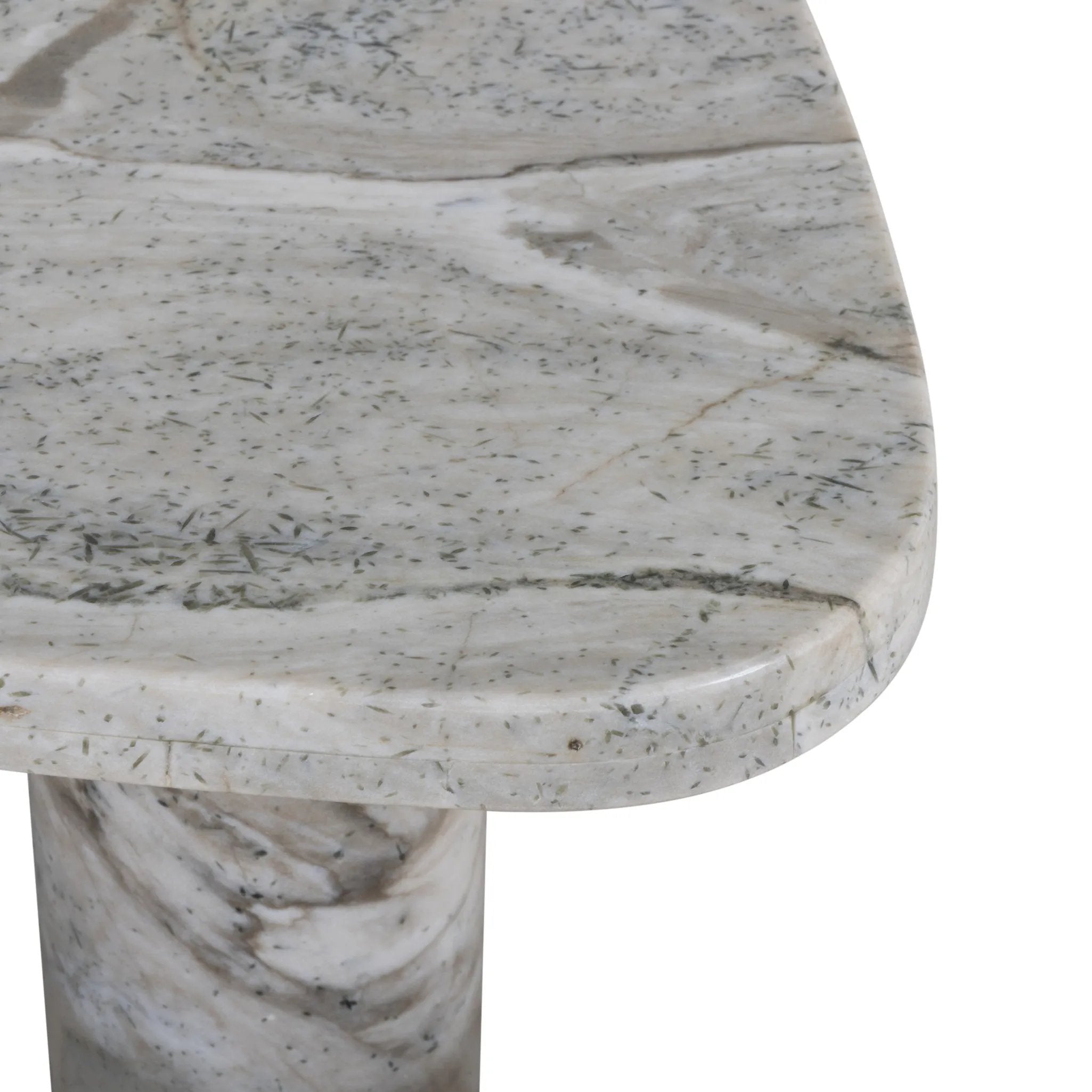 Shape and material share the spotlight in this large, tripod-style onyx coffee table. Turned, pillar legs and dramatic natural veining offer a look of movement. Option to pair with smaller matching table for a nested look Amethyst Home provides interior design, new home construction design consulting, vintage area rugs, and lighting in the Seattle metro area.