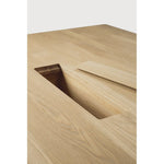 Featuring Geometric Oak Meeting Table by Ethnicraft at Amethyst Home. In the Geometric collection, shapes intersect in unexpected ways, creating playful contrasts with light and shadow at every angle. The Geometric meeting table elevates a professional space with softened edges and natural lines at play, adding volume and practical comfort further enhanced by integrated wire man. Amethyst Home provides interior design, new construction, custom furniture, and area rugs in the Los Angeles metro area