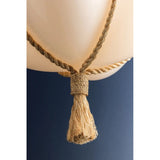 Celebrating the beauty of natural materials, the sophisticated Amberley pendant features a unique natural rope suspension and ethereal opal matte glass shade. Resembling a quatrefoil shape from above, the shade has four scalloped edges that nod to its botanical underpinnings. Amethyst Home provides interior design, new home construction design consulting, vintage area rugs, and lighting in the Nashville metro area.