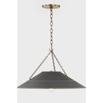 With its exposed metalwork, chain detailing, and unique finish combination, Arcane has an elevated, industrial vibe. The graphite shade feels chic and gives off a warm glow. The Patina Brass hardware, chain, and canopy add a hint of shine that plays wonderfully off the graphite. Amethyst Home provides interior design, new home construction design consulting, vintage area rugs, and lighting in the Houston metro area.