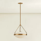 The Kade pendant updates a nostalgic shape with sleek, industrial metalwork and two large opal matte glass shades. Inspired by vintage elements, it features a striking suspension technique with three oversized loops connecting to the central housing above the fixture. The Patina Brass finish adds old-world finesse to the frame. Amethyst Home provides interior design, new home construction design consulting, vintage area rugs, and lighting in the Omaha metro area.