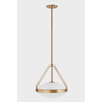 The Kade pendant updates a nostalgic shape with sleek, industrial metalwork and two large opal matte glass shades. Inspired by vintage elements, it features a striking suspension technique with three oversized loops connecting to the central housing above the fixture. The Patina Brass finish adds old-world finesse to the frame. Amethyst Home provides interior design, new home construction design consulting, vintage area rugs, and lighting in the Salt Lake City metro area.