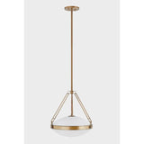 The Kade pendant updates a nostalgic shape with sleek, industrial metalwork and two large opal matte glass shades. Inspired by vintage elements, it features a striking suspension technique with three oversized loops connecting to the central housing above the fixture. The Patina Brass finish adds old-world finesse to the frame. Amethyst Home provides interior design, new home construction design consulting, vintage area rugs, and lighting in the Seattle metro area.